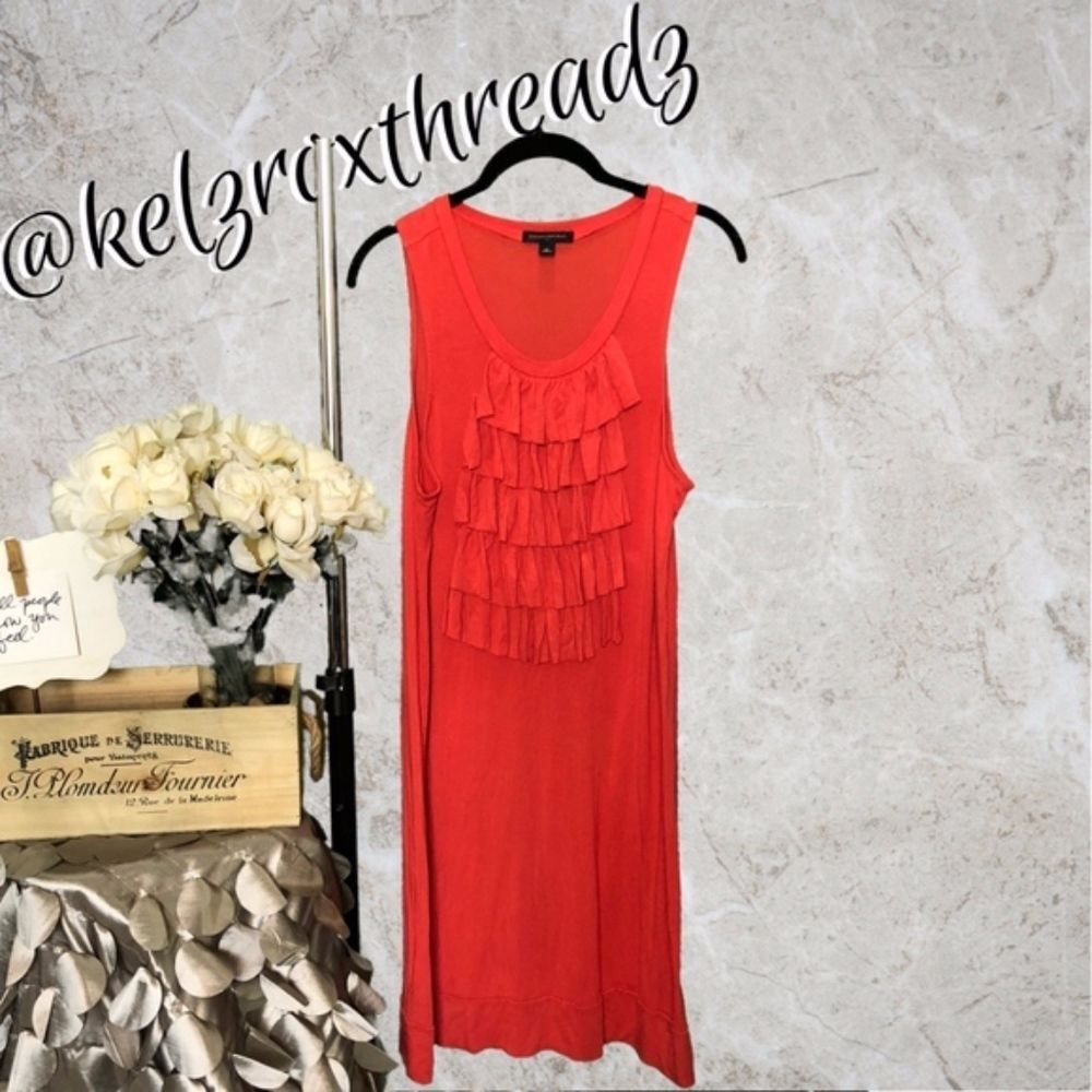Banana Republic Ruffle Bib Sleeveless Tunic Dress Red Coral Womens Size Medium